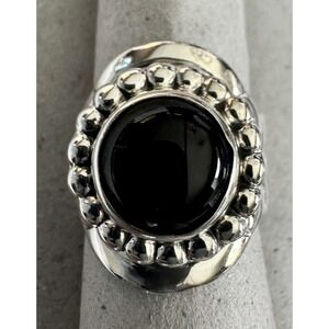 Onyx Ring Sterling Silver Southwestern Mexico ATI Size 6 Vintage